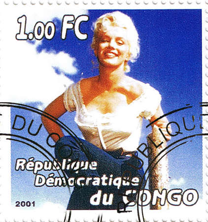 Republic of the Congo - CIRCA 2001: A stamp printed in Congo depicting an image of legendary Hollywood actress Marilyn Monroe, circa 2001のeditorial素材