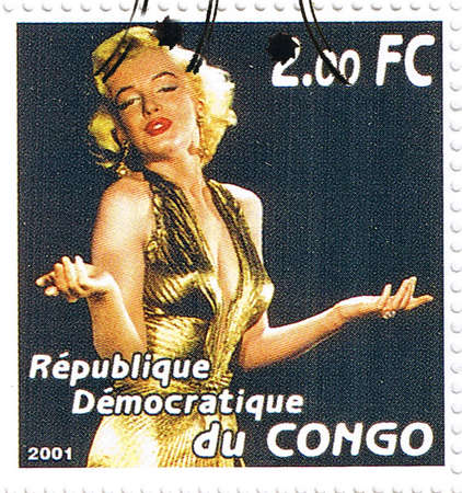 Republic of the Congo - CIRCA 2001: A stamp printed in Congo depicting an image of legendary Hollywood actress Marilyn Monroe, circa 2001のeditorial素材