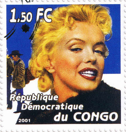 CONGO - CIRCA 2001: A stamp printed in Congo depicting an image of legendary Hollywood actress Marilyn Monroe, circa 2001のeditorial素材