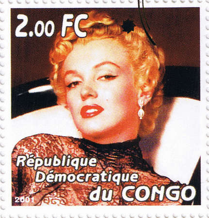 CONGO - CIRCA 2001: A stamp printed in Congo depicting an image of legendary Hollywood actress Marilyn Monroe, circa 2001のeditorial素材