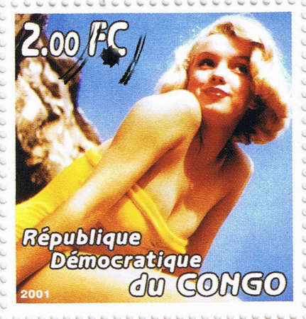 CONGO - CIRCA 2001: A stamp printed in Congo depicting an image of legendary Hollywood actress Marilyn Monroe, circa 2001のeditorial素材