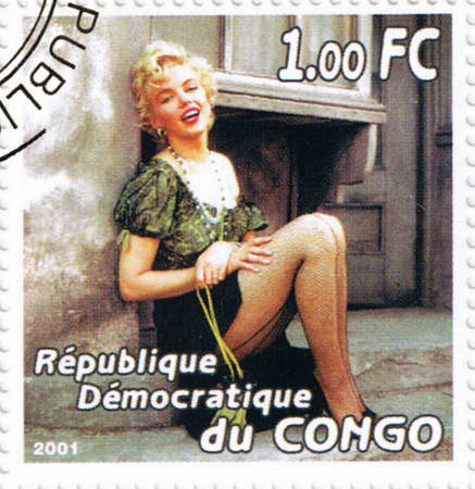 CONGO - CIRCA 2001: A stamp printed in Congo depicting an image of legendary Hollywood actress Marilyn Monroe, circa 2001のeditorial素材