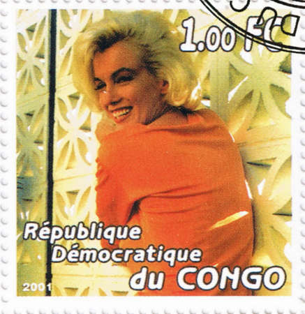 CONGO - CIRCA 2001: A stamp printed in Congo depicting an image of legendary Hollywood actress Marilyn Monroe, circa 2001のeditorial素材