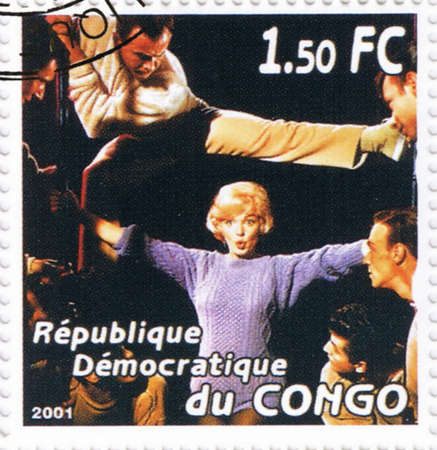 CONGO - CIRCA 2001: A stamp printed in Congo depicting an image of legendary Hollywood actress Marilyn Monroe, circa 2001のeditorial素材