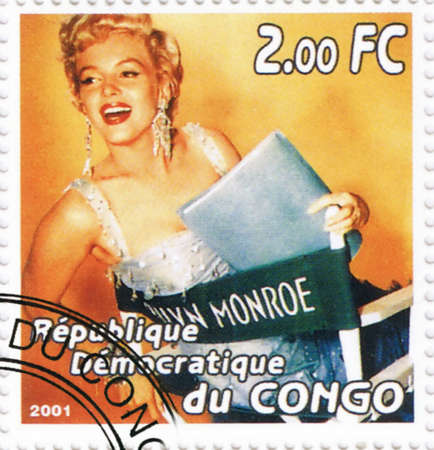CONGO - CIRCA 2001: A stamp printed in Congo depicting an image of legendary Hollywood actress Marilyn Monroe, circa 2001のeditorial素材