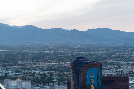 Las Vegas, USA - Circa 2017: Aerial view over Rio hotel resort casino mountains at sunset background at duskのeditorial素材