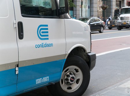 New York City - Circa 2017: Con Edison electricity gas and steam power company truck vehicle van parked on Manhattan street. Con Ed largest investor owned power company serving NYC and Westchesterのeditorial素材