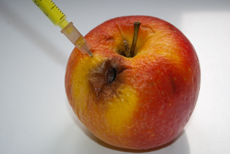 Rotten apple as a concept of aging procesの写真素材