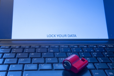 Locker at a keyboard as a concept of internet protectionの写真素材