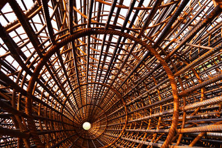 Round mesh reinforcement for columns, view from insideの写真素材