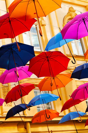 Street decorated with colorful umbrellas