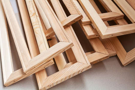 wooden frames for paintings canvas, note shallow depth of field