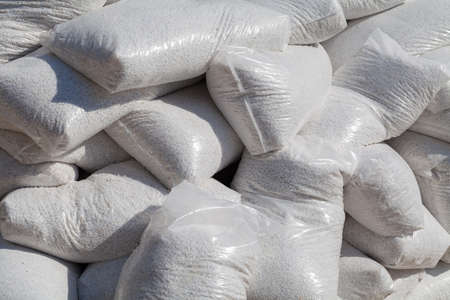 bags with gravel in construction, note shallow depth of fieldの写真素材