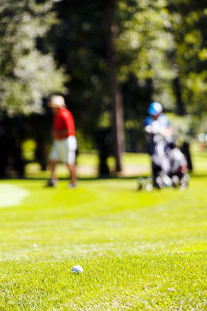 golfers on the golf course with trees around, note shallow depth of fieldの写真素材