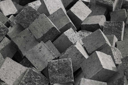 granite cubes in a pile, note shallow depth of fieldの写真素材