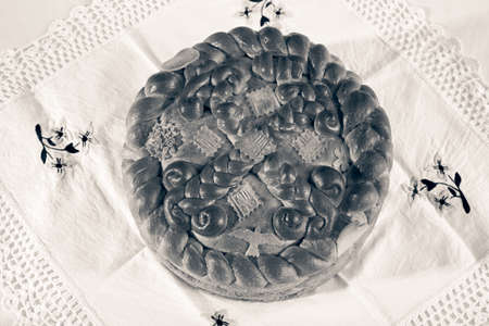 Orthodox traditional cake on the lace clothの写真素材