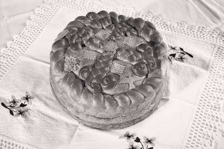 Orthodox traditional cake on the lace cloth
