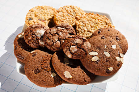 biscuit with dried fruit, cocoa and almonds