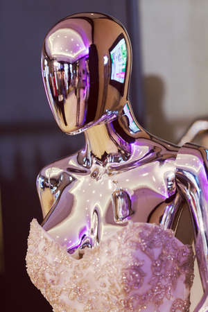 Silver plastic doll with exposed festive dressの写真素材