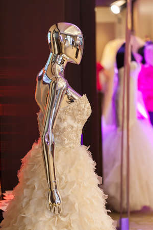 silver plastic doll with exposed festive dressの写真素材