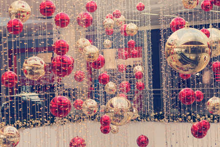 interior decorated for Christmas with lot of balls, note shallow depth of fieldの写真素材