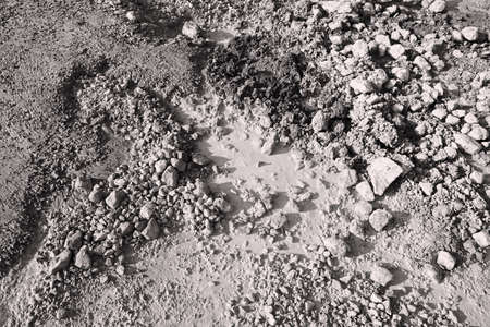 sand and gravel in construction after rainの写真素材