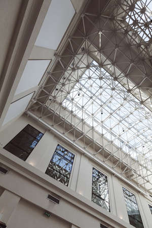an unusual ceiling in modern building, note shallow depth of fieldの写真素材