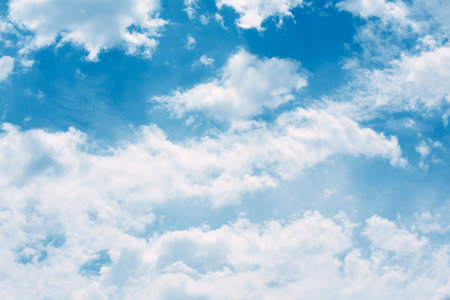 Beautiful blue sky with summer clouds backgroundの写真素材