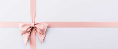 White gift box with pink ribbon, Celebration, New year, Christmas and Birthday Background with copy space 3d render 3d illustrationの写真素材