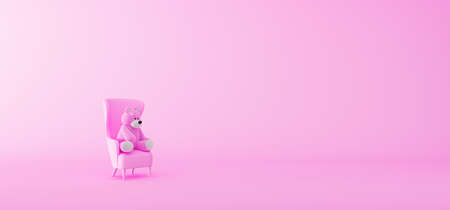 Pink teddy bear sitting on armchair 3d render 3d illustrationの写真素材
