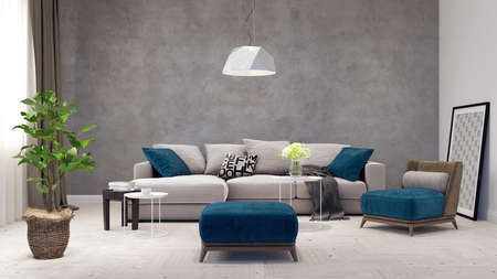 Modern Living room, interior design 3D Render 3D illustration