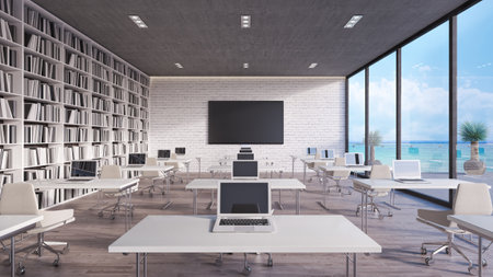 modern classroom interior design 3d render 3d illustration