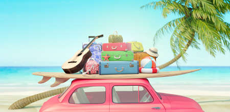Car with luggage ready for summer vacation 3D Render 3D illustrationの写真素材