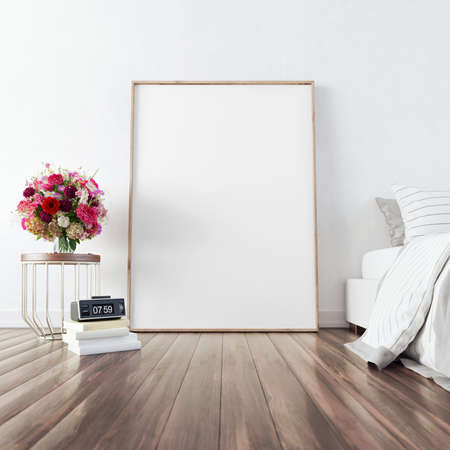 Mock up, Modern bedroom interior design 3d Render 3d illustration