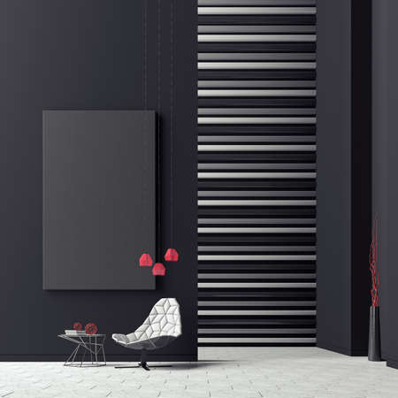 Mock up Modern Concept interior design of black and grey living room, 3d Render 3d illustration