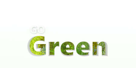 Go Green with green leafs isolated on white background. Environmental Protection Concept 3d render 3d illustrationの写真素材