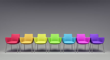 Empty Room With Colorful Chairs 3d render 3d illustrationの写真素材