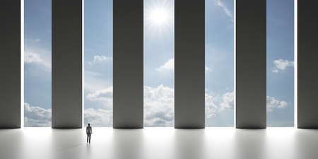 Concept of large modern temple high in the clouds 3d render 3d illustrationの写真素材