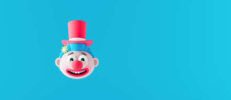 Funny cute happy clown character on the blue background 3d render 3d illustrationの写真素材