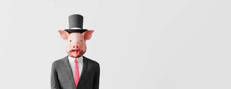 Portrait of a pig in a business suit on white background 3d render 3d illustrationの写真素材