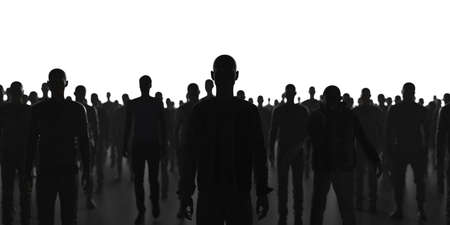 Protest and strike, demonstration and revolution concept. Silhouettes of crowd of people. Political and human rights protest 3d render 3d illustrationの写真素材