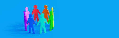Colorful group of people holding hands. Diversity and tolerance concept 3d render 3d illustration