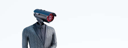 Artificial intelligence robot with a surveillance camera instead of a head 3D render 3D illustration