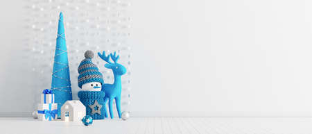 White Living room with copy space and Christmas decoration 3d render 3d illustrationの写真素材