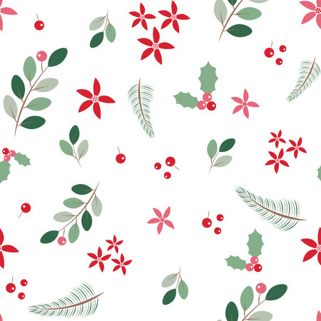 Christmas seamless pattern on white background. Cute winter holidays vector illustrationのイラスト素材