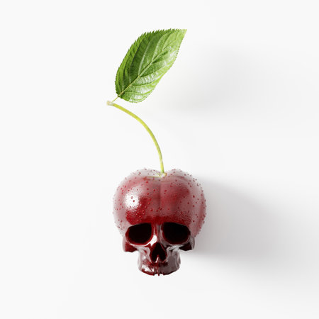 Genetically modified cherry. Unhealthy toxic fruit concept on white background 3d render 3d illustrationの写真素材