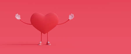Red Heart Character with open arms 3d Render 3d illustrationの写真素材
