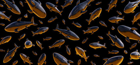 Inflatable reflective shark on black background 3d render 3d illustrationの写真素材