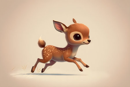 Cute funny baby deer running excitedly. Pastel color illustrationの写真素材