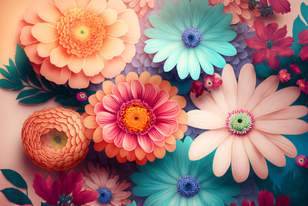 Blooming colorful flowers artistic backgroundの写真素材